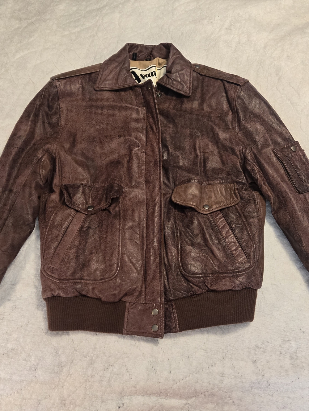Avanti Genuine Leather Brown Distressed Bomber Jacket Small